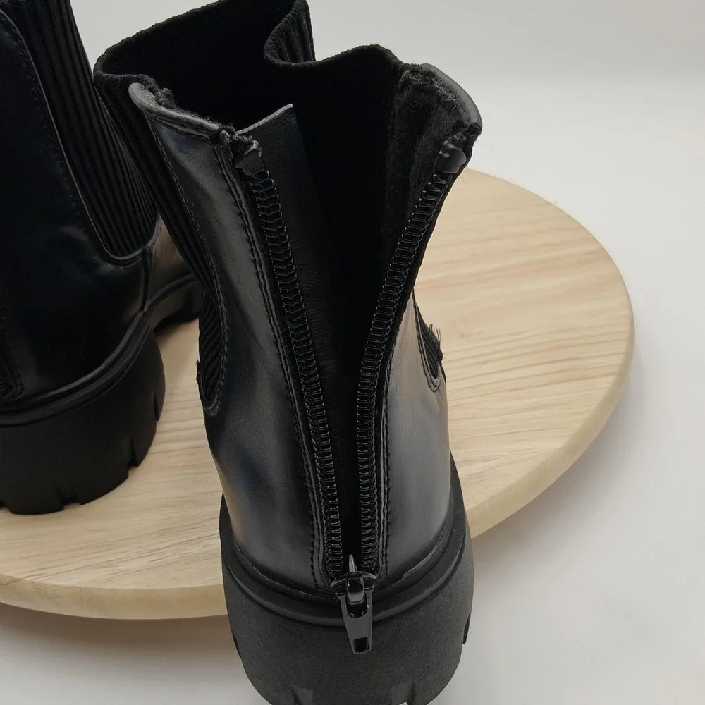 Steve Madden JHATCH Boots‎ Kids Size 3 Black Chelsea Ankle Lug Sole Zip Lined